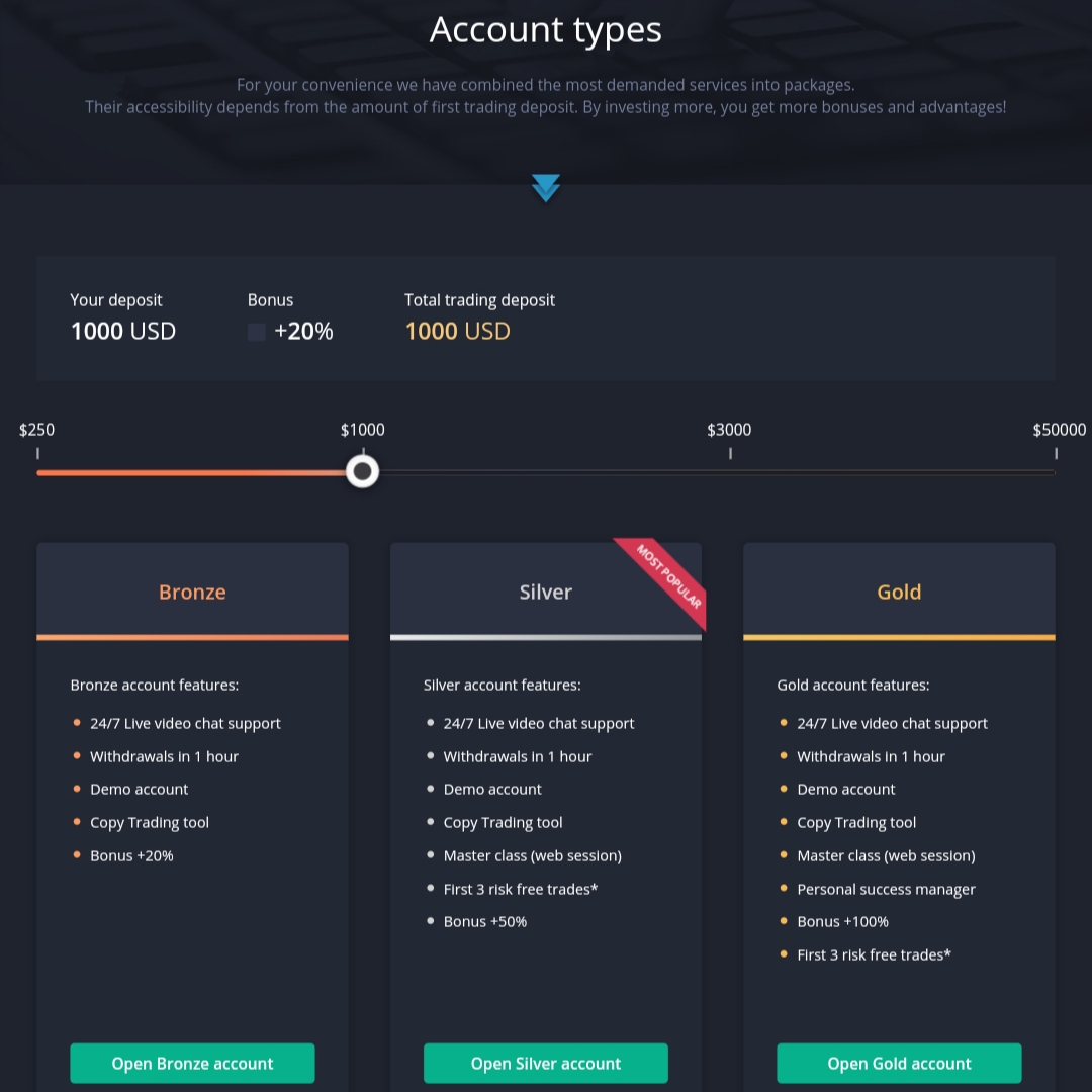 Binarymate account types